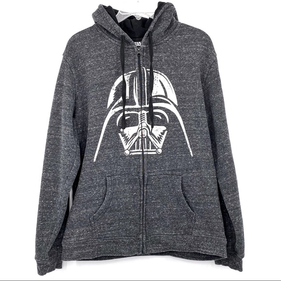 Star Wars Dark Heather Gray Darth Vader Graphic Front Zip Hoodie Sz L